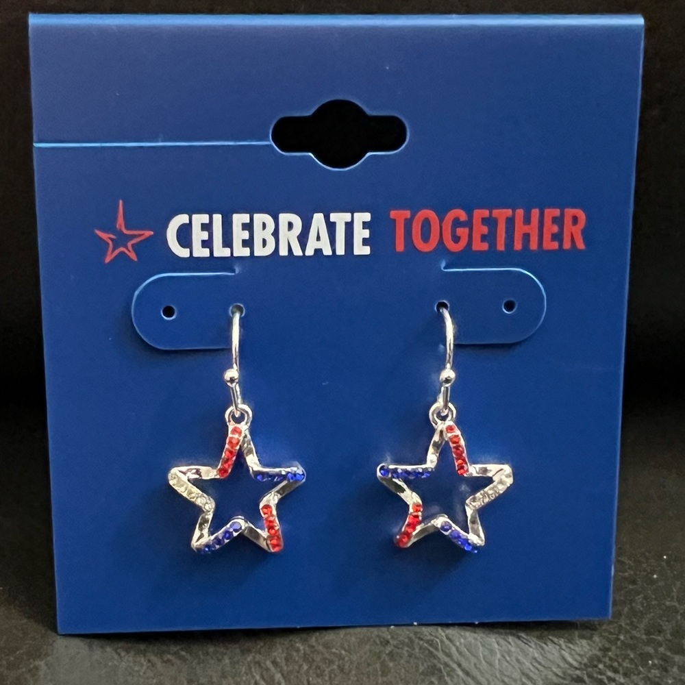 Celebrate Together™ Americana Silver Tone Crystal Ribbon Star Drop Earrings